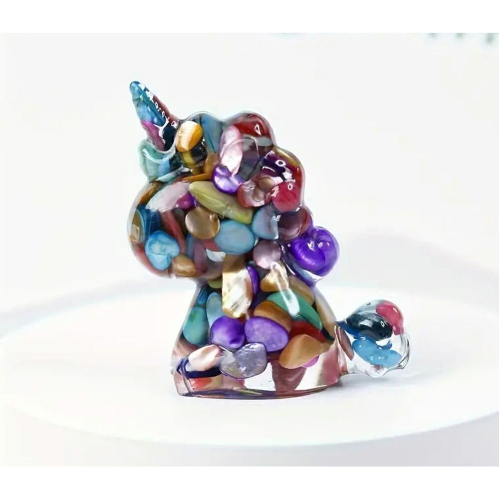 New!  Crushed Genuine Crystal Stone and Resin Unicorn in Multicolor Gorgeous